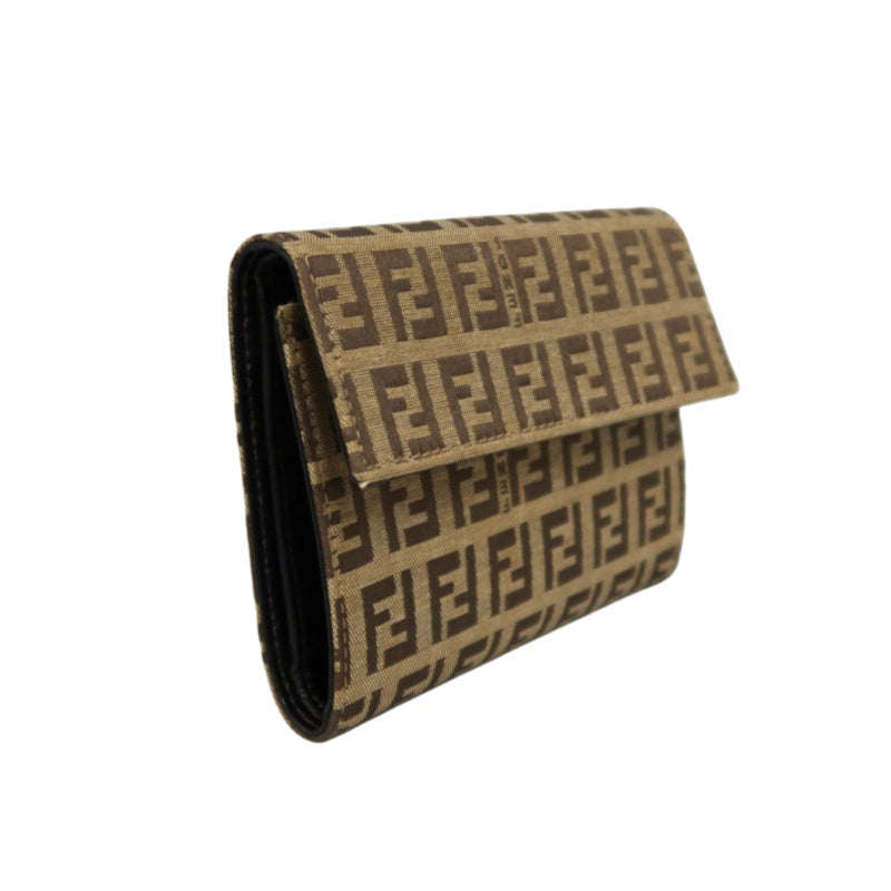 FENDI Zucca Trifold Wallet Canvas Beige Brown