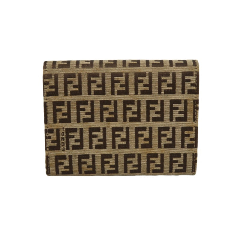 FENDI Zucca Trifold Wallet Canvas Beige Brown