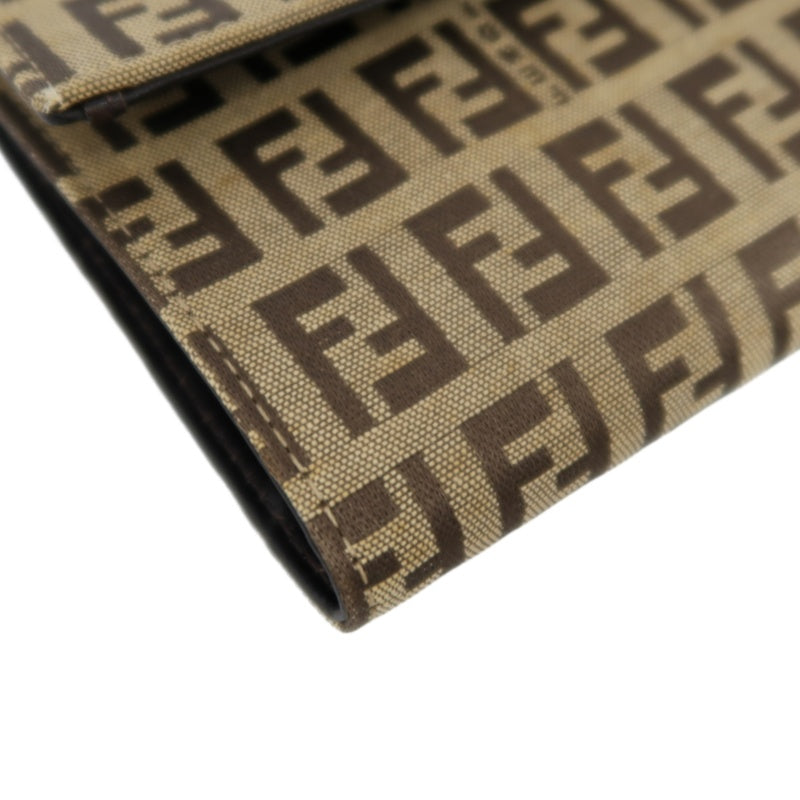FENDI Zucca Trifold Wallet Canvas Beige Brown
