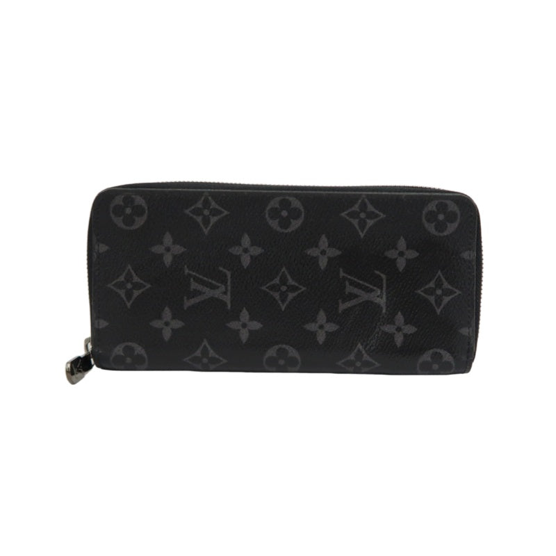 LOUIS VUITTON Monogram Eclipse Zippy Vertical Long Wallet Pvc Black Silver Hardware With Dust Bag