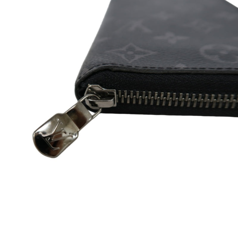 LOUIS VUITTON Monogram Eclipse Zippy Vertical Long Wallet Pvc Black Silver Hardware With Dust Bag