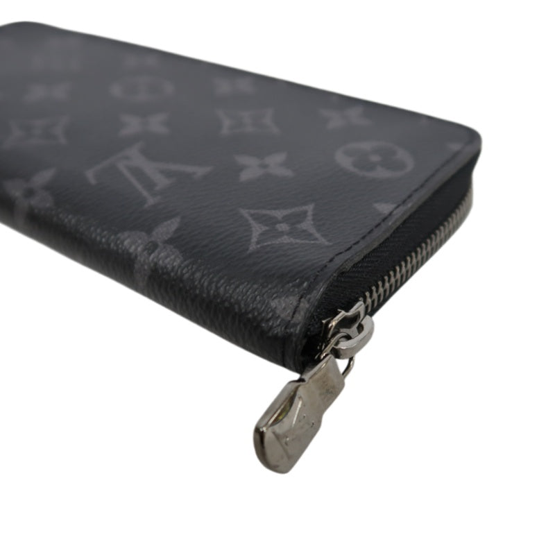 LOUIS VUITTON Monogram Eclipse Zippy Vertical Long Wallet Pvc Black Silver Hardware With Dust Bag