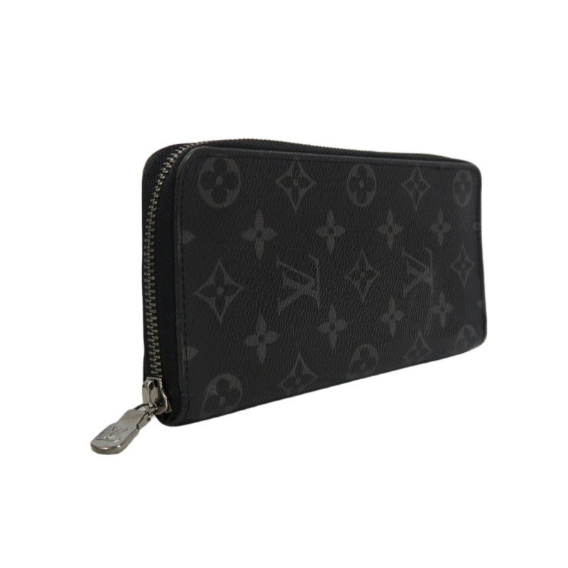 LOUIS VUITTON Monogram Eclipse Zippy Vertical Long Wallet Pvc Black Silver Hardware With Dust Bag