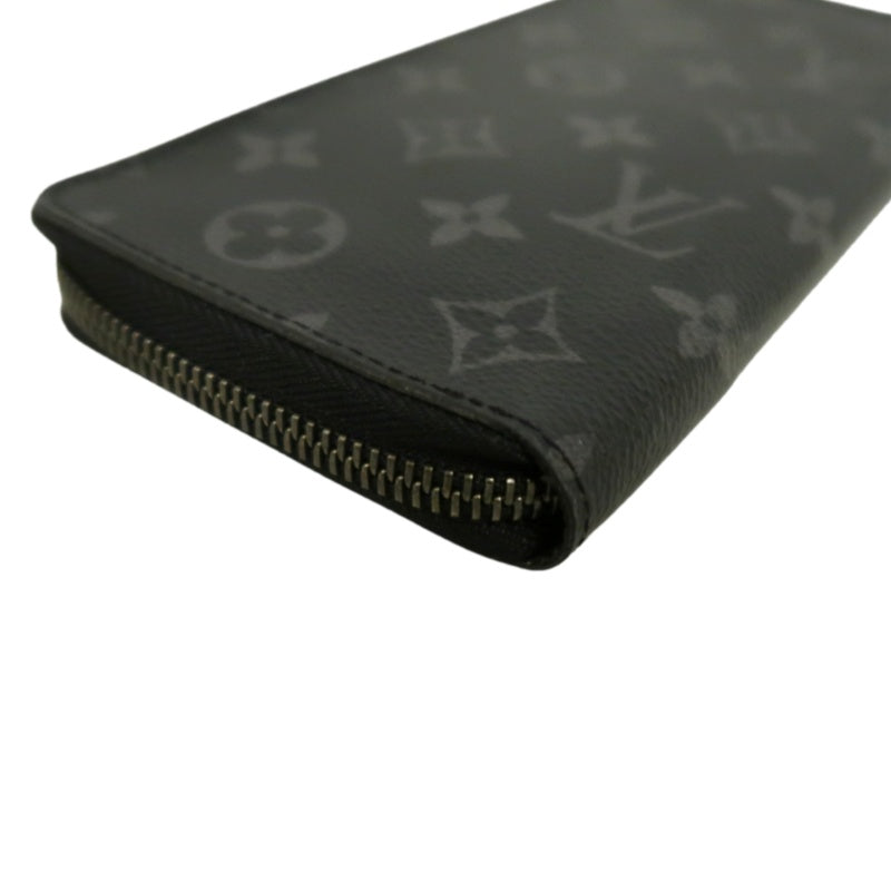 LOUIS VUITTON Monogram Eclipse Zippy Vertical Long Wallet Pvc Black Silver Hardware With Dust Bag