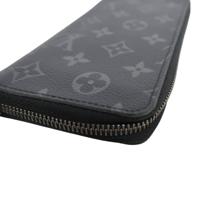 LOUIS VUITTON Monogram Eclipse Zippy Vertical Long Wallet Pvc Black Silver Hardware With Dust Bag