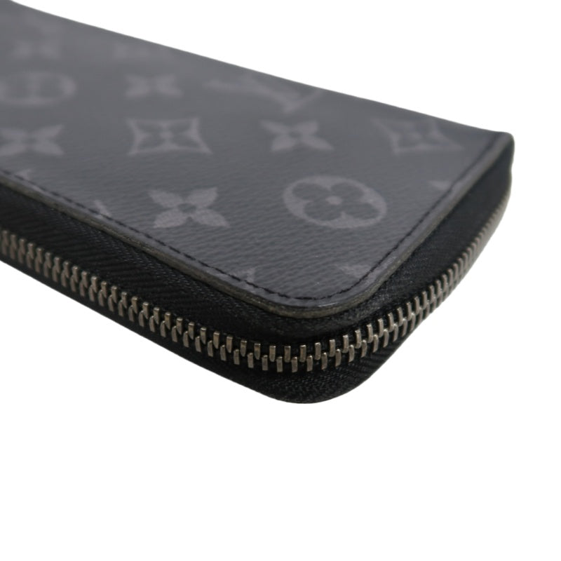 LOUIS VUITTON Monogram Eclipse Zippy Vertical Long Wallet Pvc Black Silver Hardware With Dust Bag