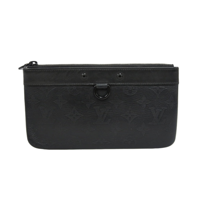LOUIS VUITTON Discovery Pochette Shadow Clutch Bag Leather Black