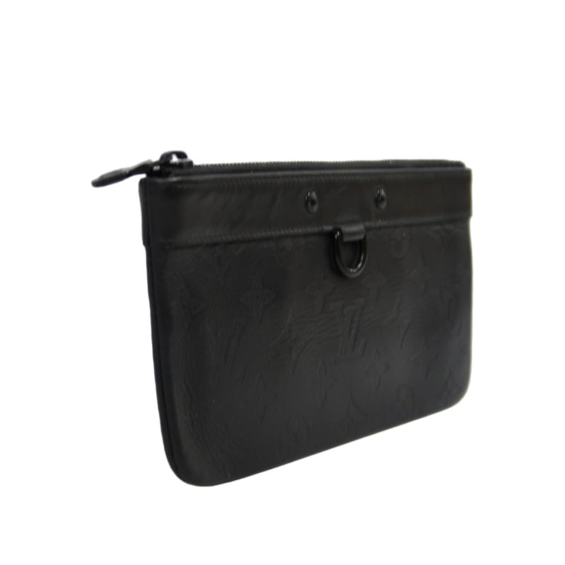 LOUIS VUITTON Discovery Pochette Shadow Clutch Bag Leather Black