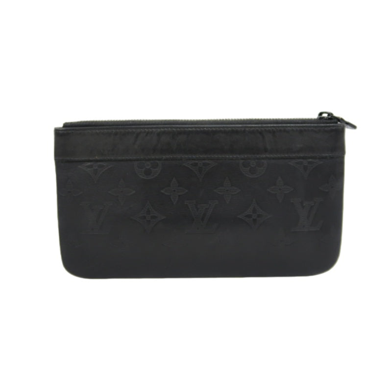 LOUIS VUITTON Discovery Pochette Shadow Clutch Bag Leather Black