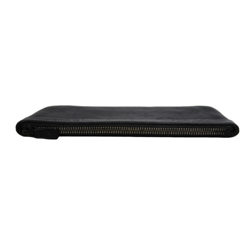 LOUIS VUITTON Discovery Pochette Shadow Clutch Bag Leather Black