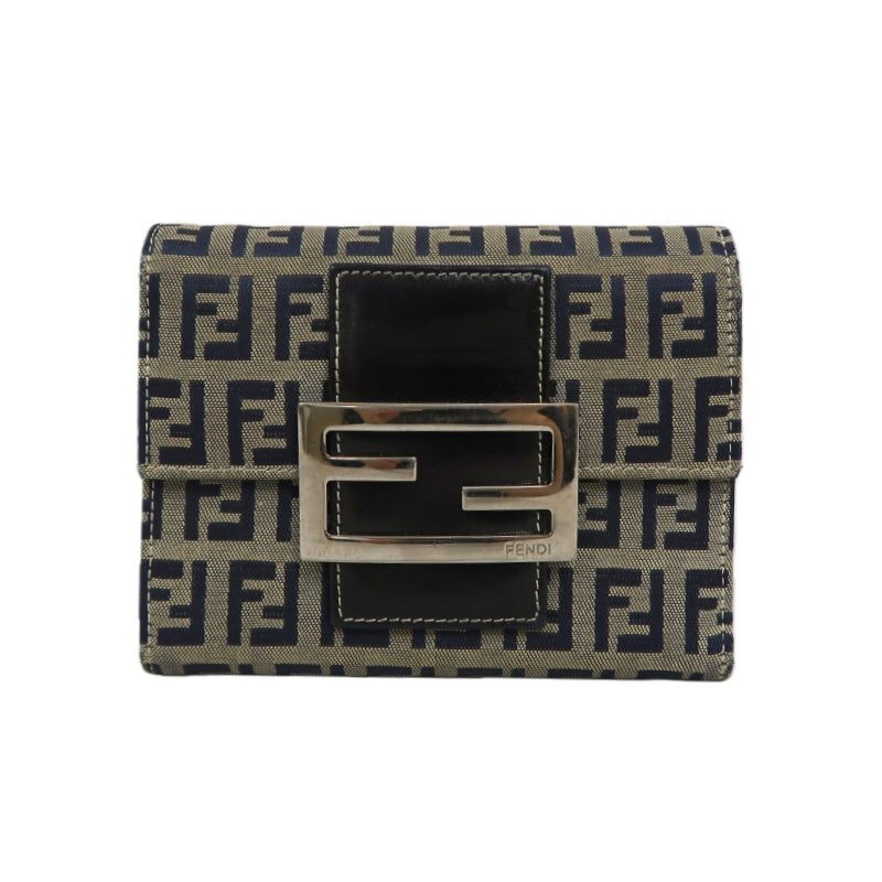 FENDI Zuccino Tri-fold Wallet, Navy/Grey Canvas, Silver Hardware