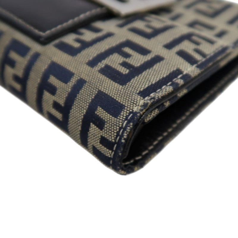 FENDI Zuccino Tri-fold Wallet, Navy/Grey Canvas, Silver Hardware