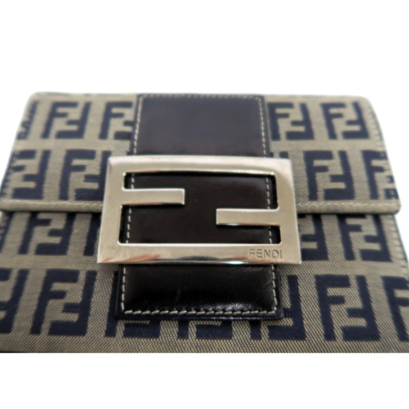 FENDI Zuccino Tri-fold Wallet, Navy/Grey Canvas, Silver Hardware