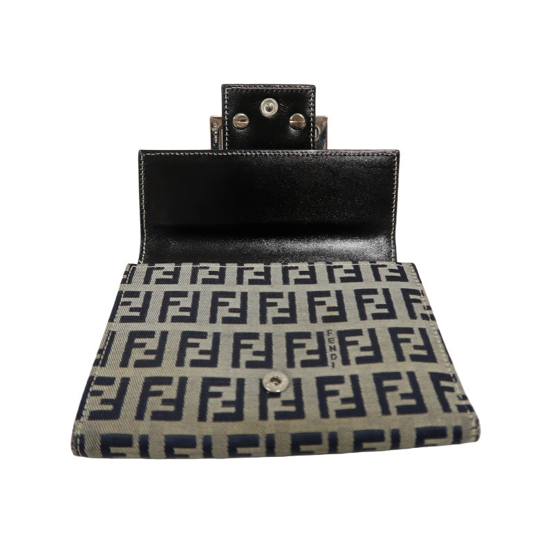 FENDI Zuccino Tri-fold Wallet, Navy/Grey Canvas, Silver Hardware