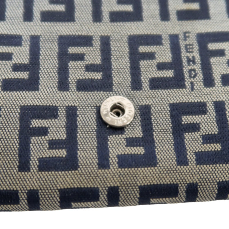 FENDI Zuccino Tri-fold Wallet, Navy/Grey Canvas, Silver Hardware