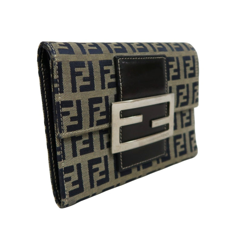 FENDI Zuccino Tri-fold Wallet, Navy/Grey Canvas, Silver Hardware