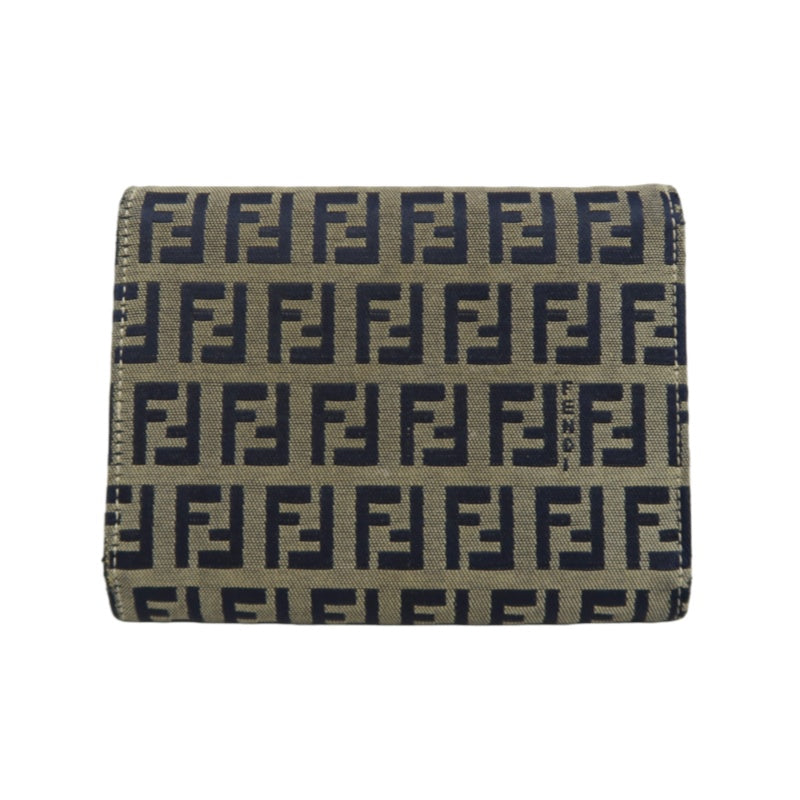 FENDI Zuccino Tri-fold Wallet, Navy/Grey Canvas, Silver Hardware