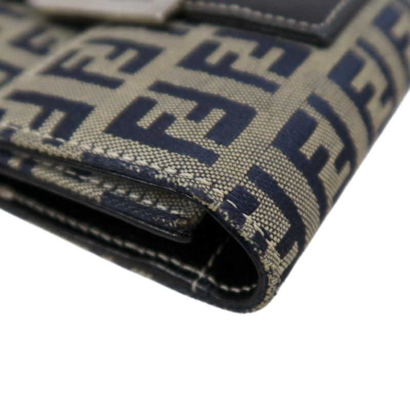 FENDI Zuccino Tri-fold Wallet, Navy/Grey Canvas, Silver Hardware