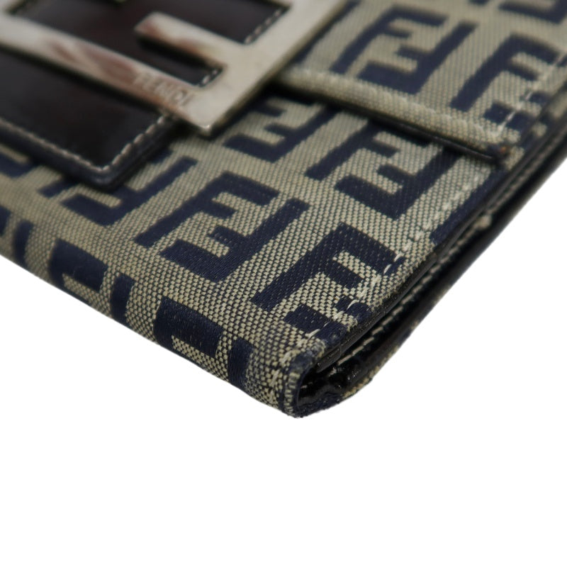 FENDI Zuccino Tri-fold Wallet, Navy/Grey Canvas, Silver Hardware