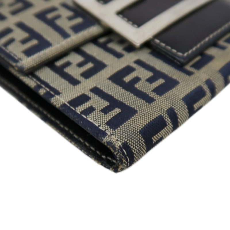 FENDI Zuccino Tri-fold Wallet, Navy/Grey Canvas, Silver Hardware