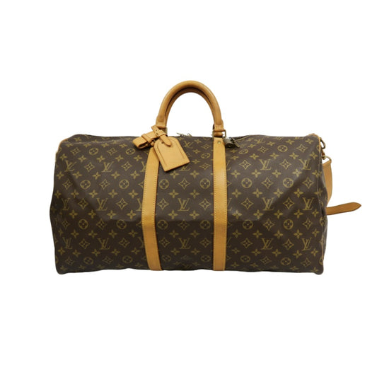 LOUIS VUITTON Keepall 55 Bandouliere Monogram Travel Boston Bag Pvc Brown With Lock, 2 Keys, Shoulder Strap, Name Tag And Dust Bag