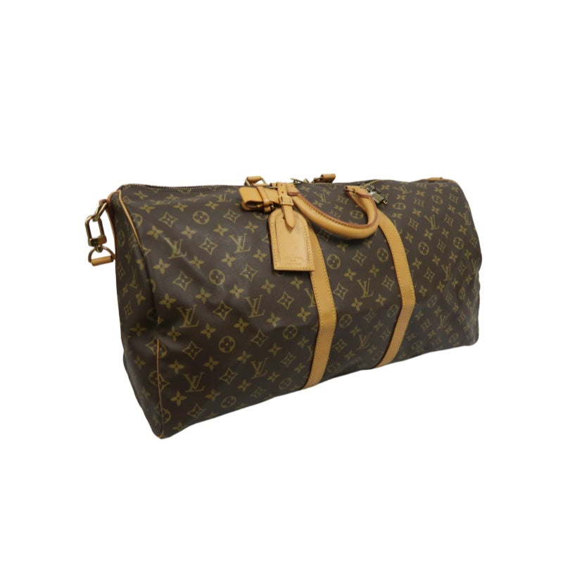 LOUIS VUITTON Keepall 55 Bandouliere Monogram Travel Boston Bag Pvc Brown With Lock, 2 Keys, Shoulder Strap, Name Tag And Dust Bag