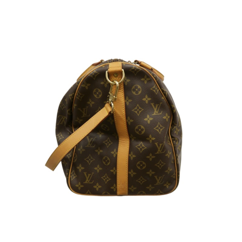 LOUIS VUITTON Keepall 55 Bandouliere Monogram Travel Boston Bag Pvc Brown With Lock, 2 Keys, Shoulder Strap, Name Tag And Dust Bag