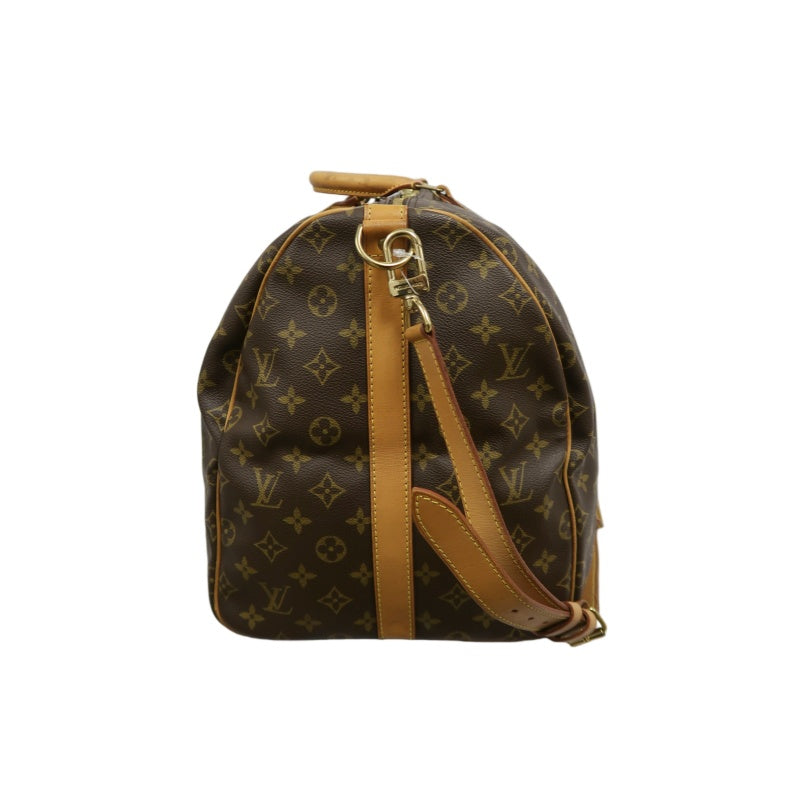 LOUIS VUITTON Keepall 55 Bandouliere Monogram Travel Boston Bag Pvc Brown With Lock, 2 Keys, Shoulder Strap, Name Tag And Dust Bag