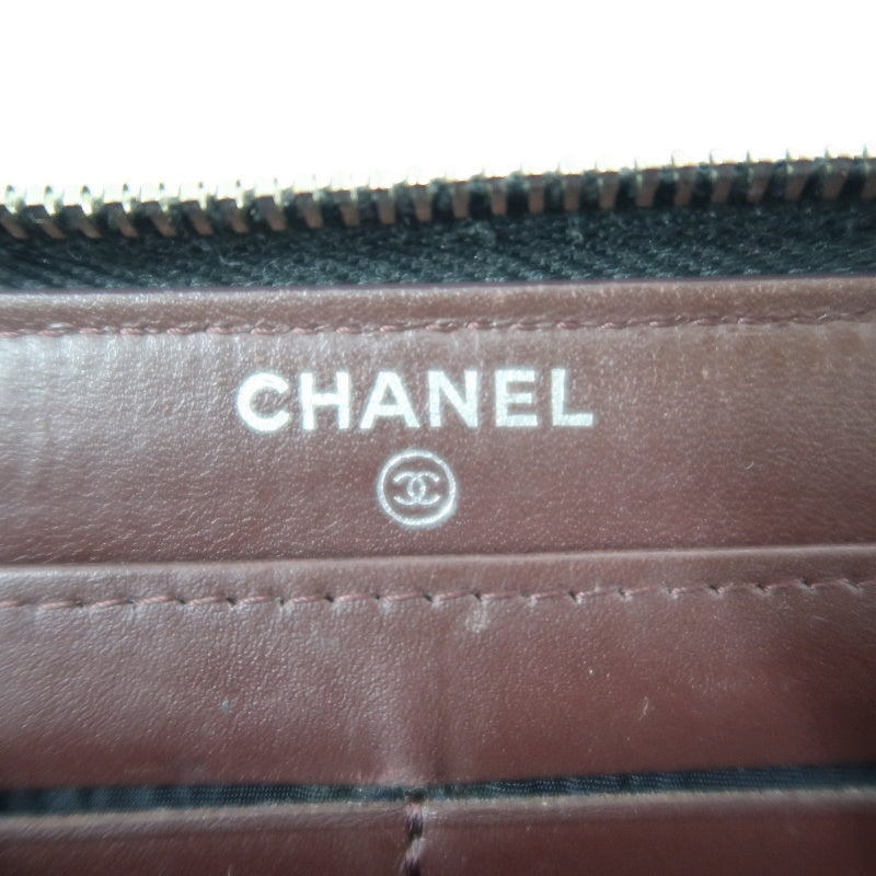 CHANEL Matelassé Round Zip Long Wallet, Caviar Skin, Black, Silver Hardware