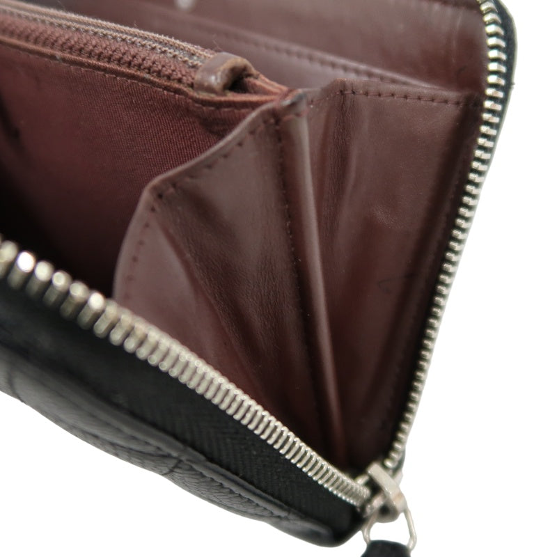 CHANEL Matelassé Round Zip Long Wallet, Caviar Skin, Black, Silver Hardware