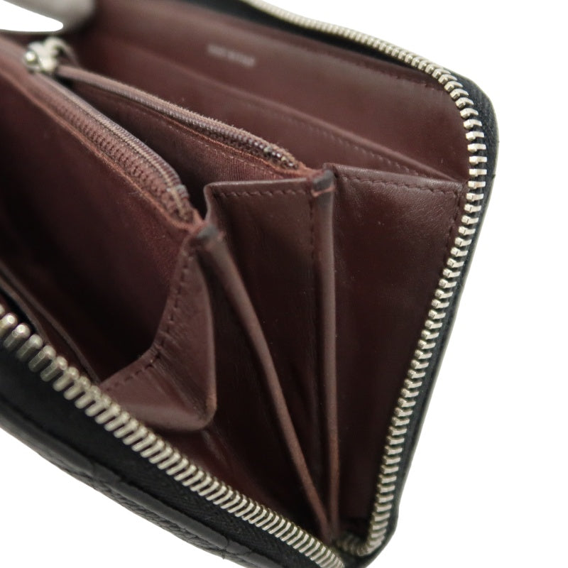 CHANEL Matelassé Round Zip Long Wallet, Caviar Skin, Black, Silver Hardware