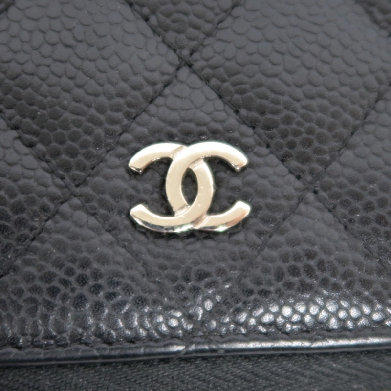 CHANEL Matelassé Round Zip Long Wallet, Caviar Skin, Black, Silver Hardware