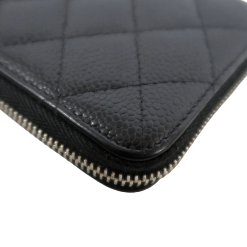 CHANEL Matelassé Round Zip Long Wallet, Caviar Skin, Black, Silver Hardware