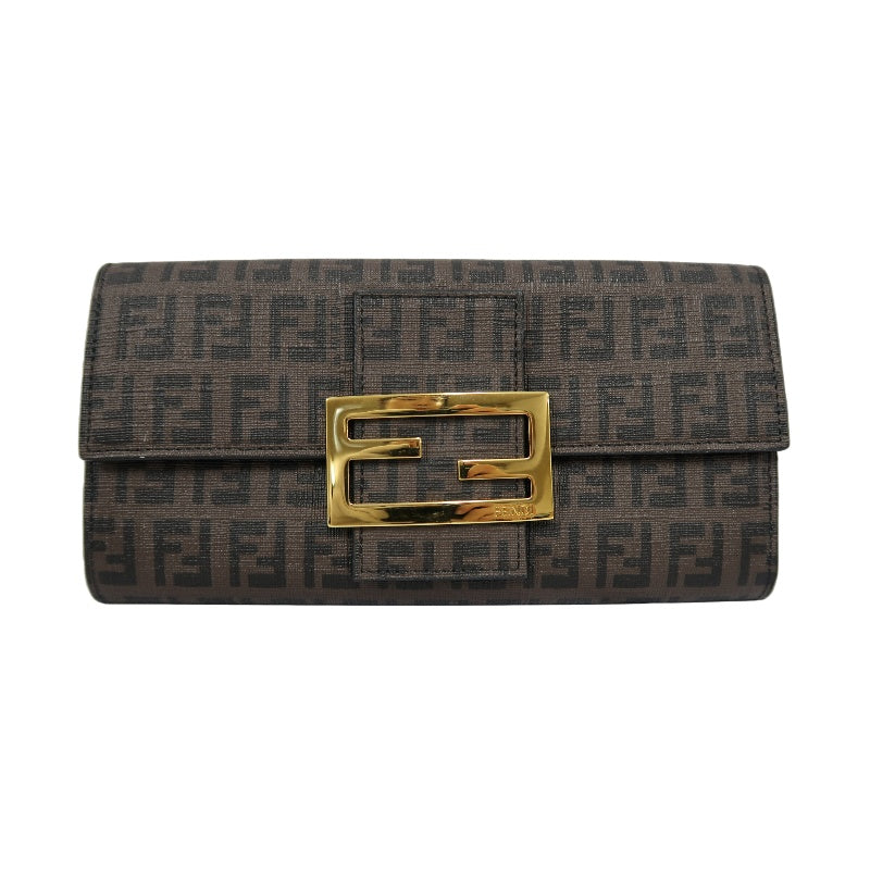 FENDI Zucca Long Wallet, Brown PVC, Gold Hardware