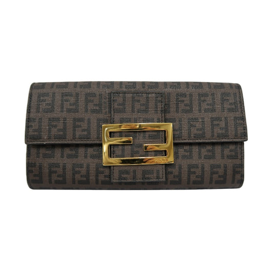 FENDI Zucca Long Wallet, Brown PVC, Gold Hardware