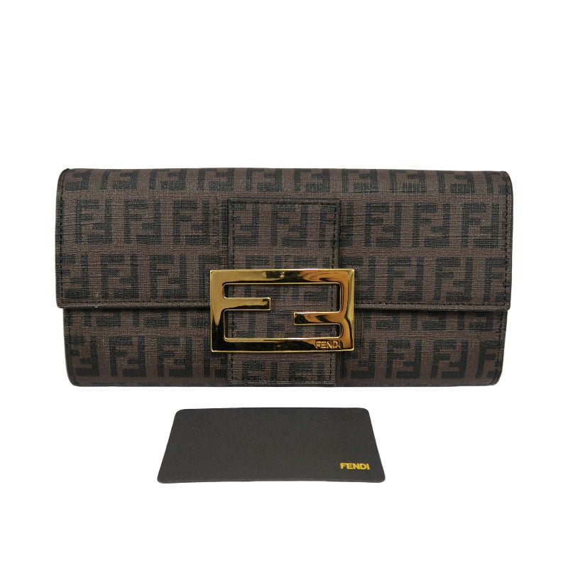 FENDI Zucca Long Wallet, Brown PVC, Gold Hardware