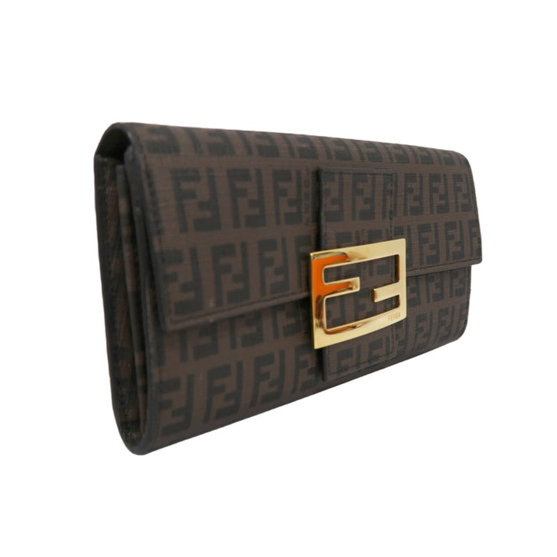 FENDI Zucca Long Wallet, Brown PVC, Gold Hardware