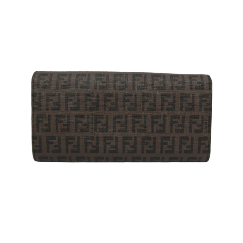 FENDI Zucca Long Wallet, Brown PVC, Gold Hardware