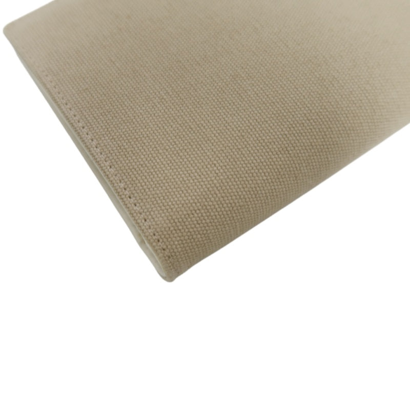 SALVATORE FERRAGAMO GANCINI BIFOLD WALLET CANVAS LEATHER BEIGE SILVER GANCINI BUCKLE HARDWARE