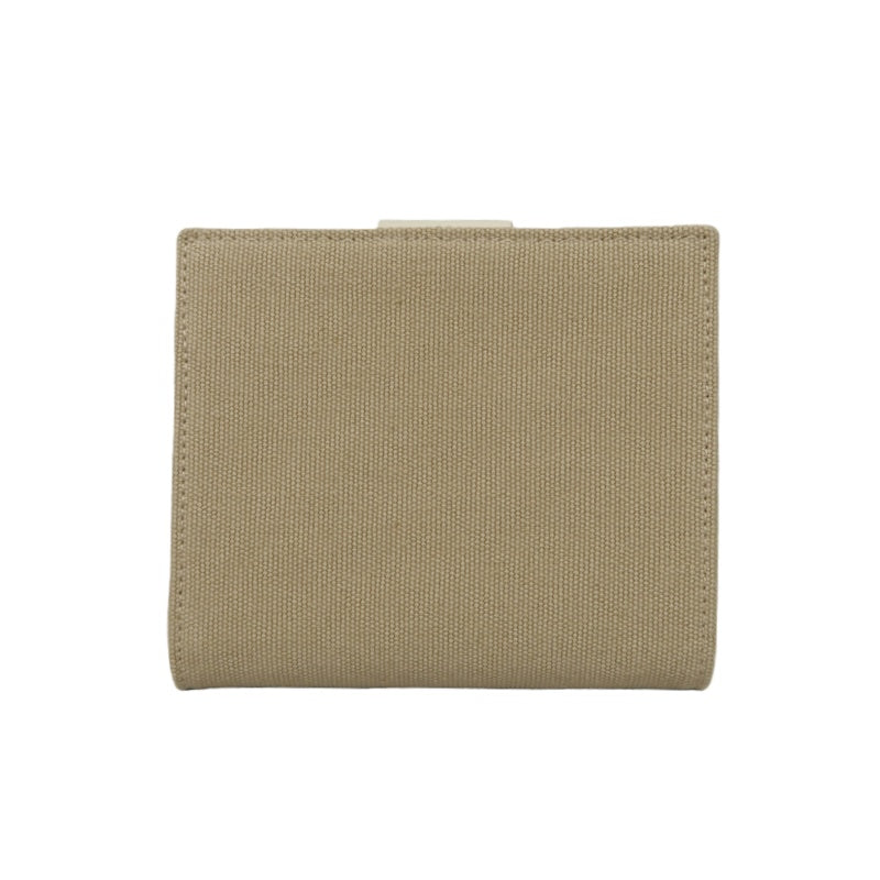 SALVATORE FERRAGAMO GANCINI BIFOLD WALLET CANVAS LEATHER BEIGE SILVER GANCINI BUCKLE HARDWARE