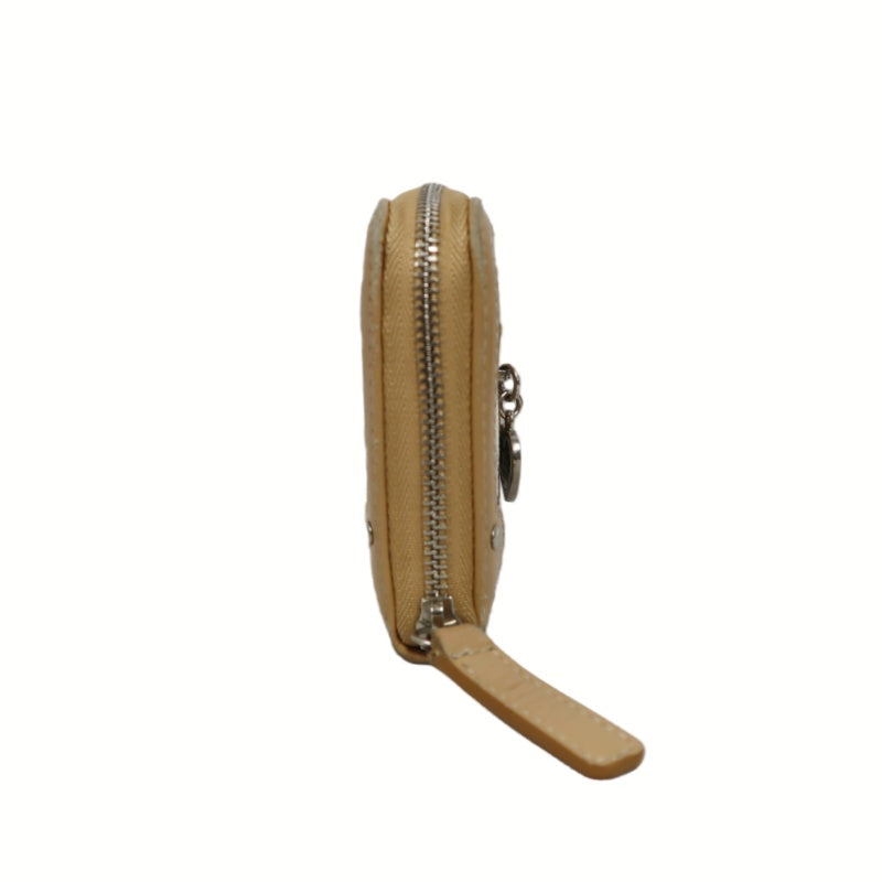 BURBERRY CHECK PATTERN ZIP AROUND LONG WALLET CANVAS LEATHER BEIGE BROWN SILVER HEART CHARM HARDWARE