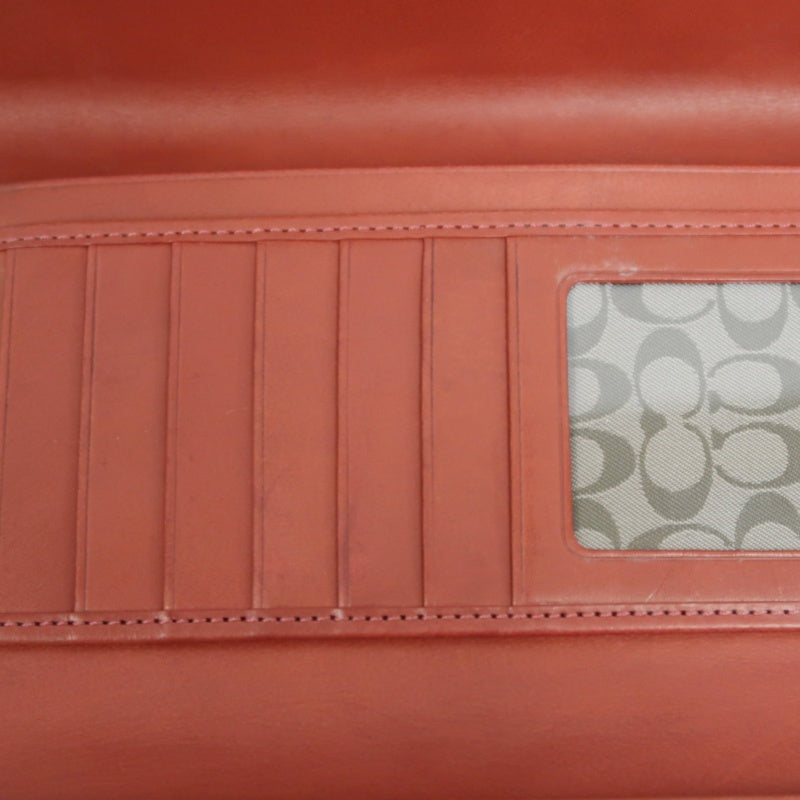 COACH Leather Long Snap Wallet Red With Stitching Detail