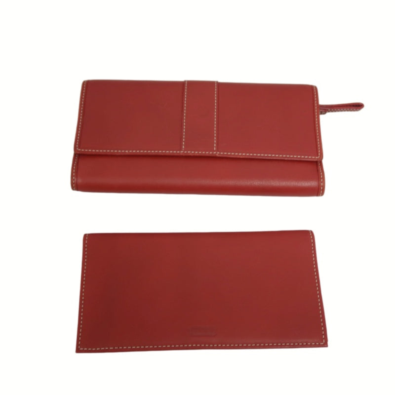 COACH Leather Long Snap Wallet Red With Stitching Detail