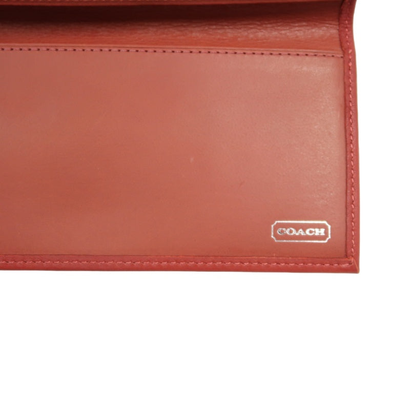 COACH Leather Long Snap Wallet Red With Stitching Detail