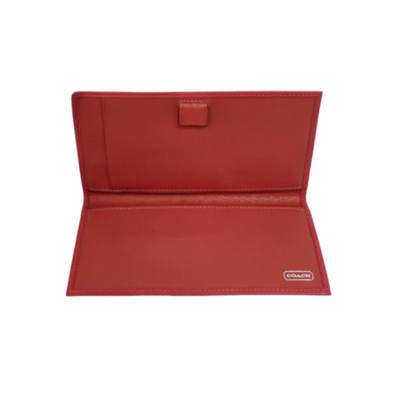 COACH Leather Long Snap Wallet Red With Stitching Detail