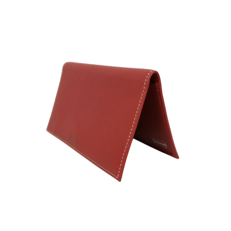 COACH Leather Long Snap Wallet Red With Stitching Detail
