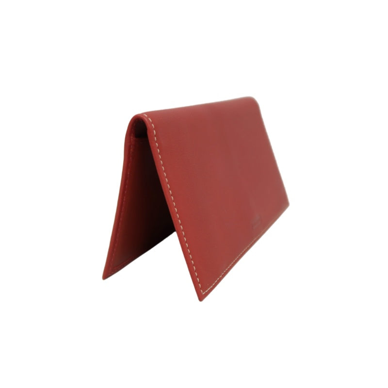 COACH Leather Long Snap Wallet Red With Stitching Detail