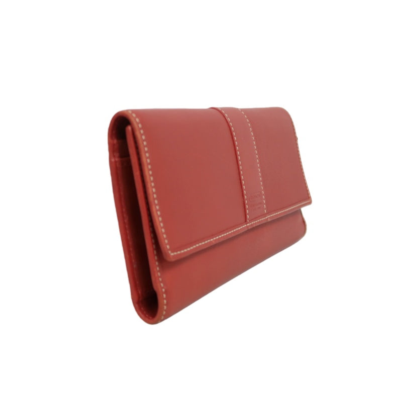 COACH Leather Long Snap Wallet Red With Stitching Detail