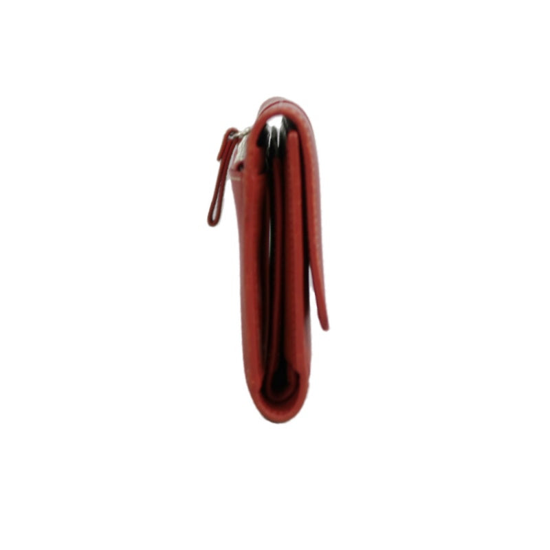 COACH Leather Long Snap Wallet Red With Stitching Detail