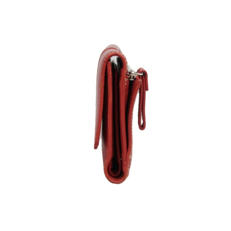 COACH Leather Long Snap Wallet Red With Stitching Detail